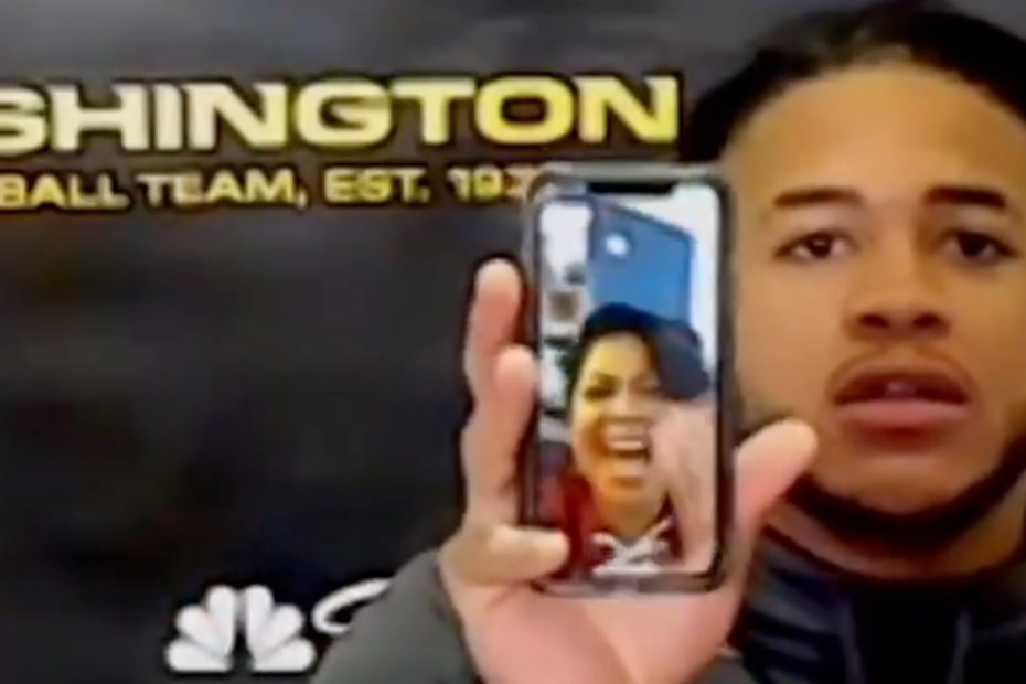 Chase Young On FaceTime With Mom During Press Conference After Big Game And Defensive Touchdown