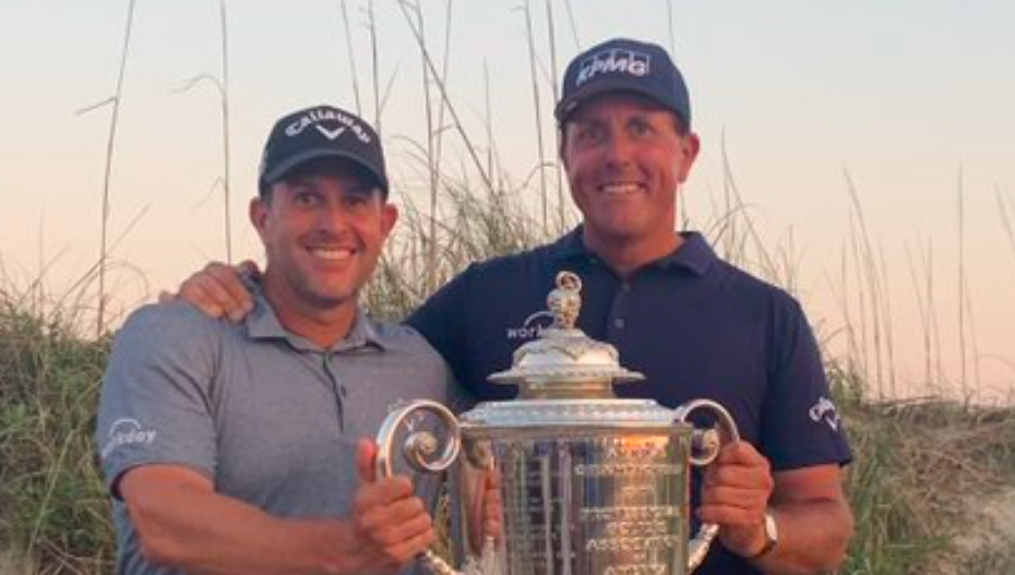 Phil And Tim Mickelson Share Special Moment After Phil's Historic Win With His Brother Caddying By His Side