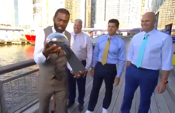 Randy Moss, 44, Gets His Hands on a Lombardi Trophy and Immediately Tosses it Into the East River (and, it Floats!)