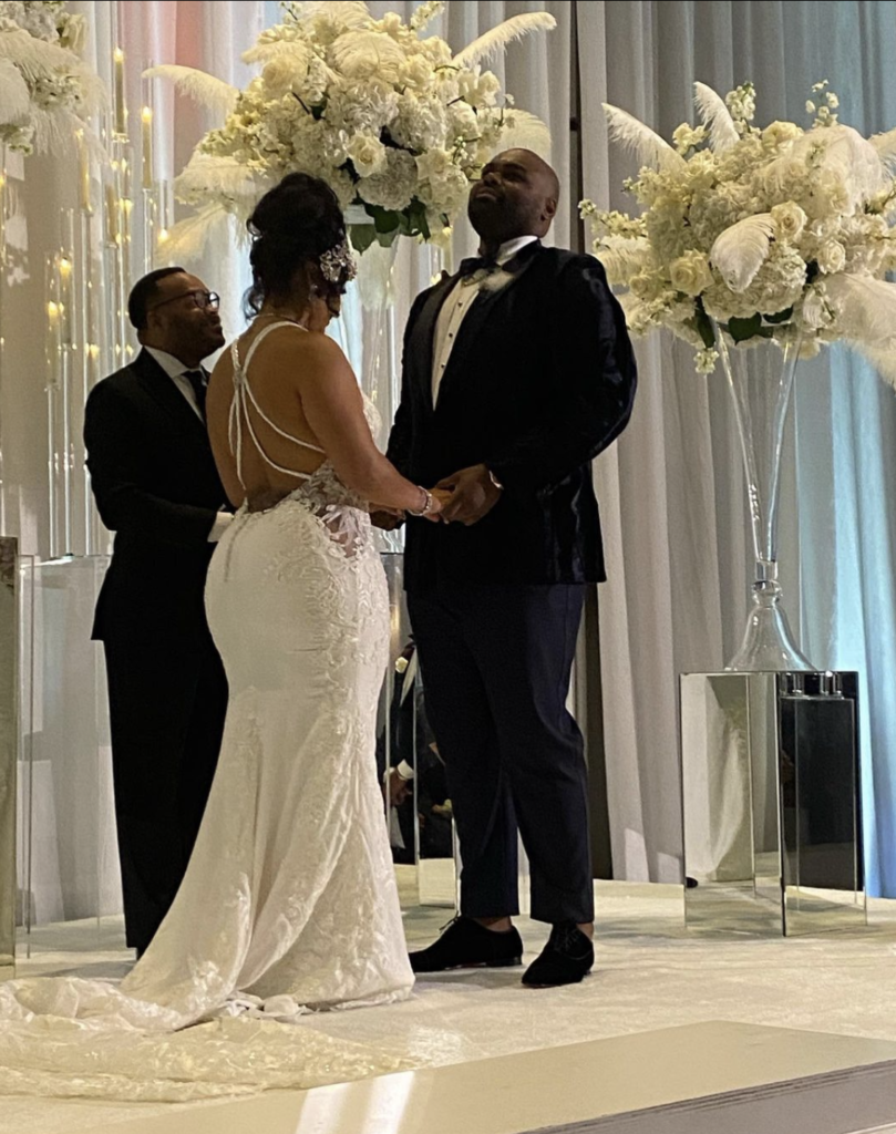 Michael Oher's 5-Foot Wedding Cake is Outstanding – Michael Oher, retired NFL player who was the inspiration behind the Academy Award-nominated film The Blind Side, was excited to share that he and his wife Tiffany Roy had the most brilliant cake during their November 5th wedding.